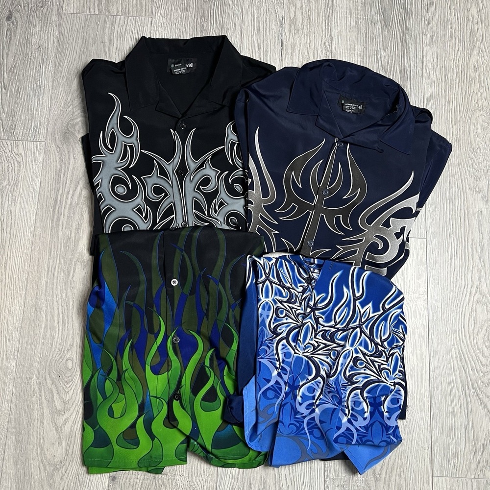 Vintage Y2K No Boundaries Rue 21 AOP Mens Button Up Shirt L Tribal Fire Lot Of 4